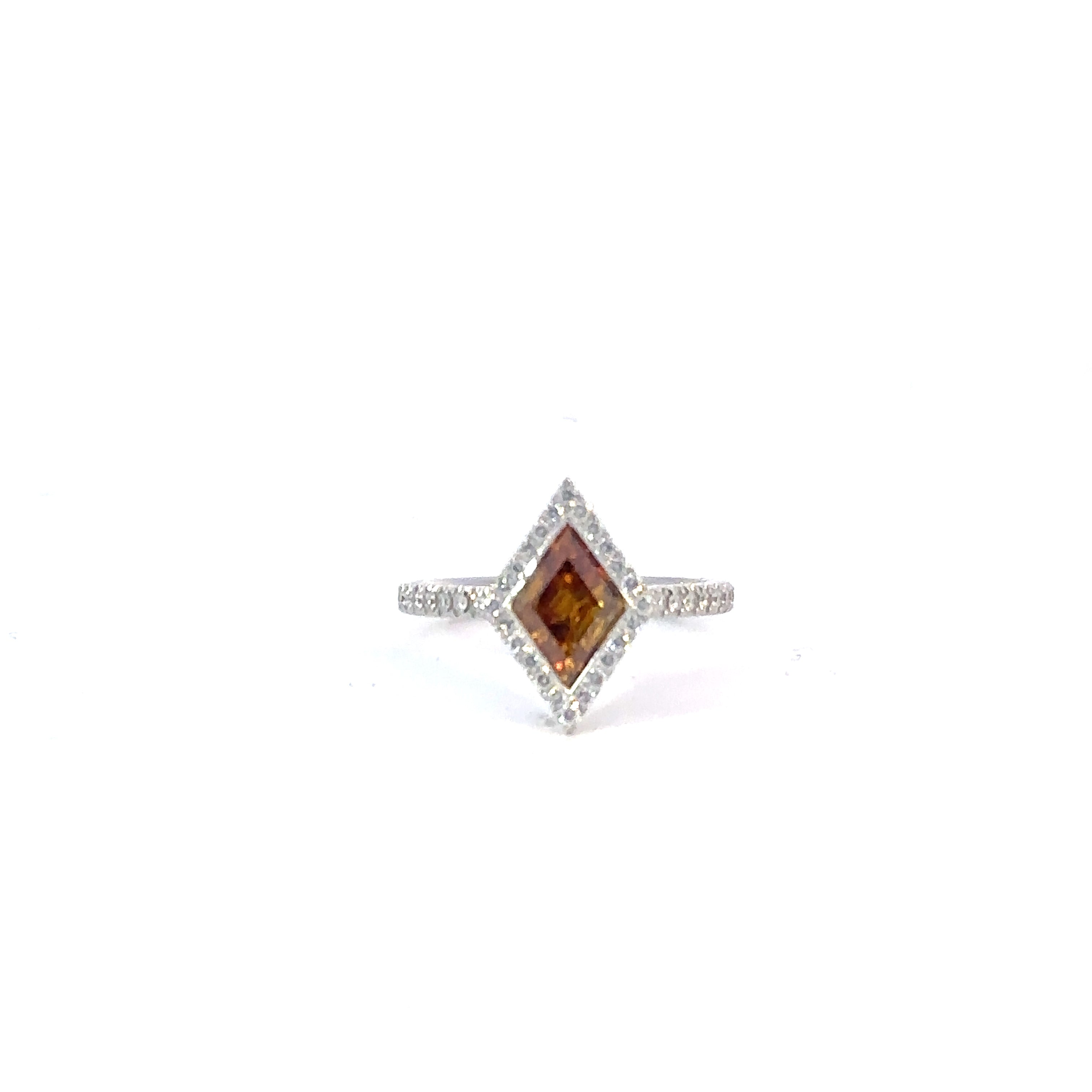 #30059 Handmade Ring 18K W gold  s/w GIA Fancy Deep Brownish yellowish orange 1.06cts