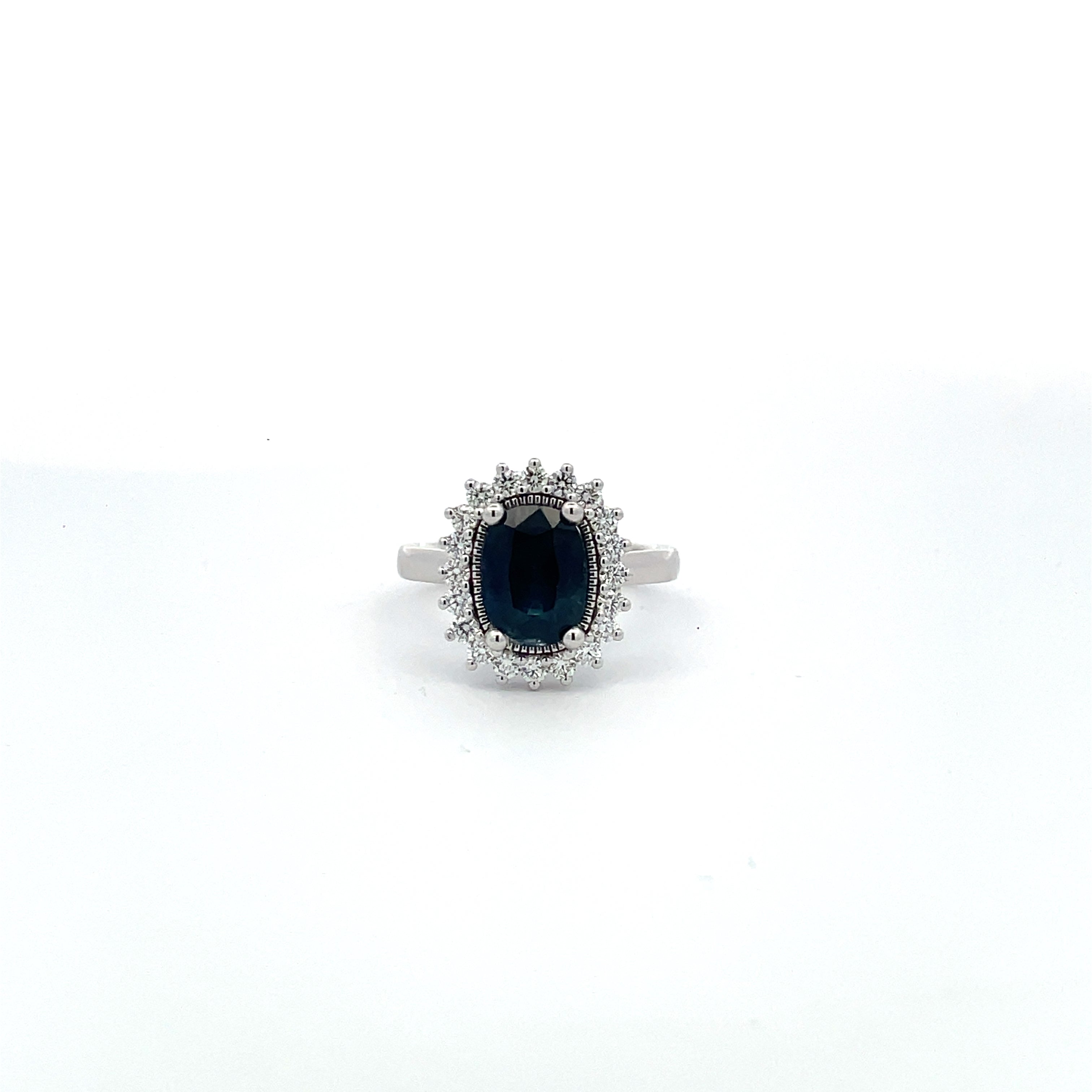 Princess Diana Ring 14KWGold S/W Blue Sapphrie and Diamond